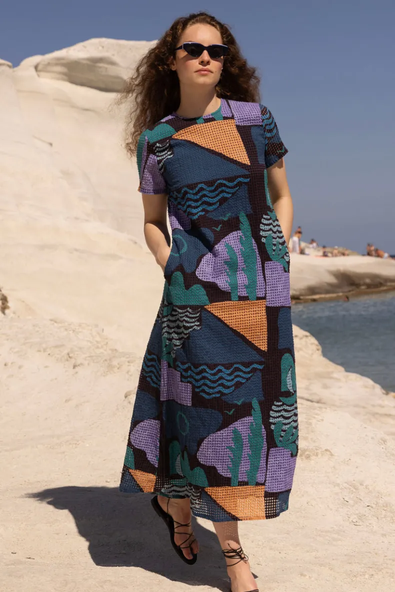 Short Sleeve Shift Maxi- Riviera Blue