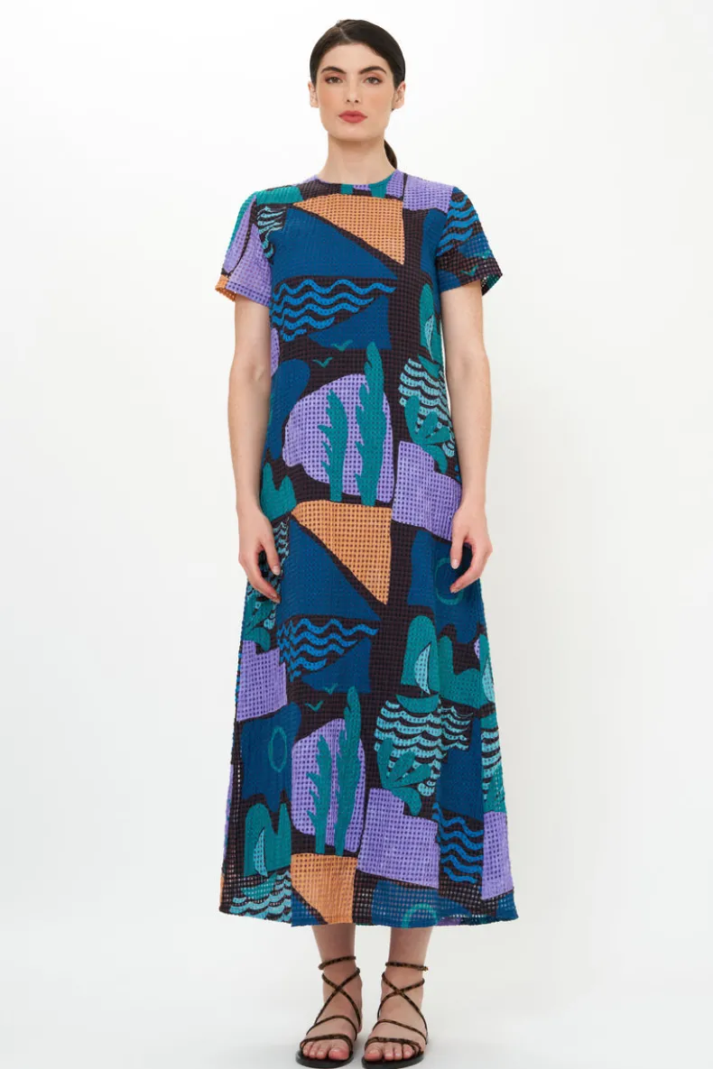 Short Sleeve Shift Maxi- Riviera Blue
