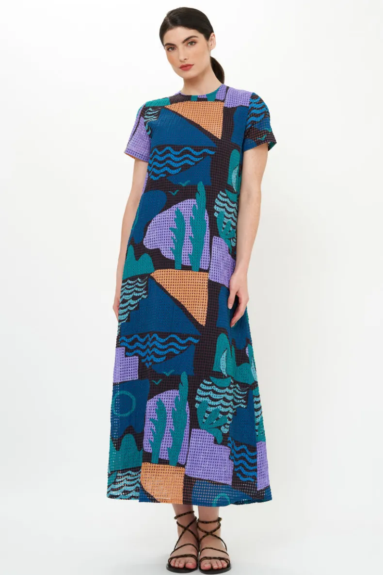 Short Sleeve Shift Maxi- Riviera Blue