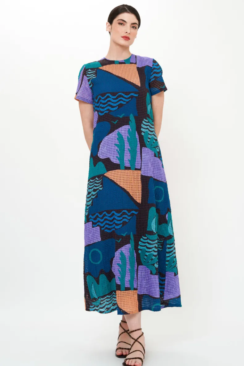 Short Sleeve Shift Maxi- Riviera Blue