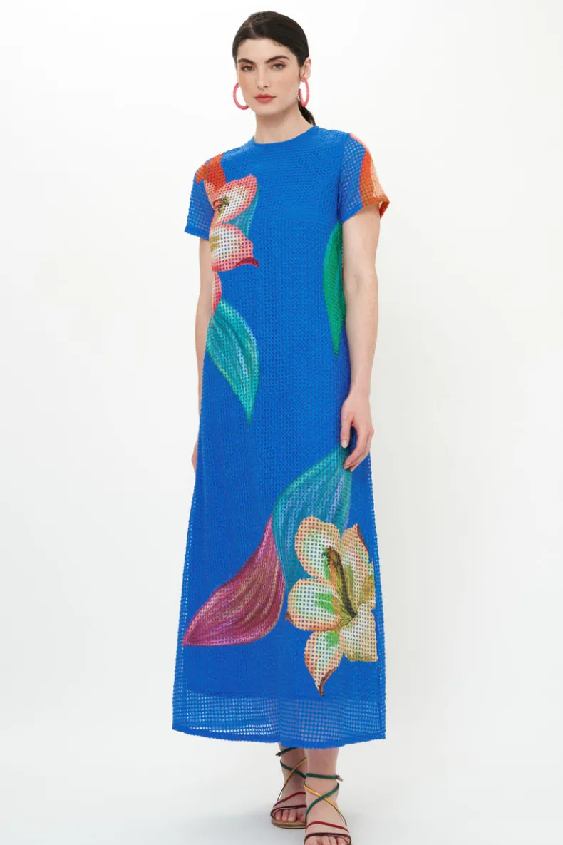 Short Sleeve Shift Maxi- Hibiscus Blue