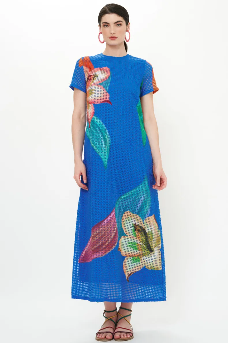 Short Sleeve Shift Maxi- Hibiscus Blue