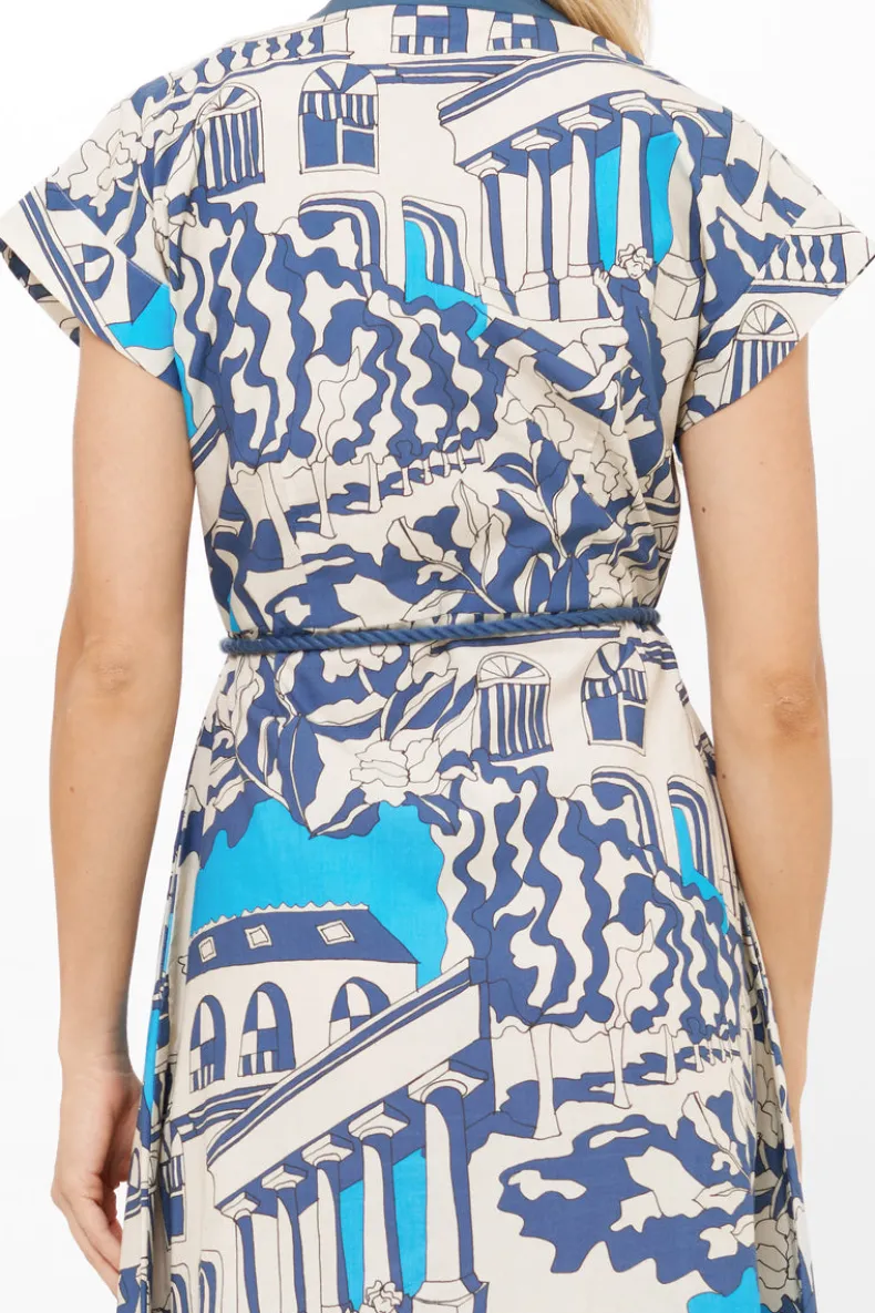 Cap Sleeve Shirt Dress Midi- Roma Blue