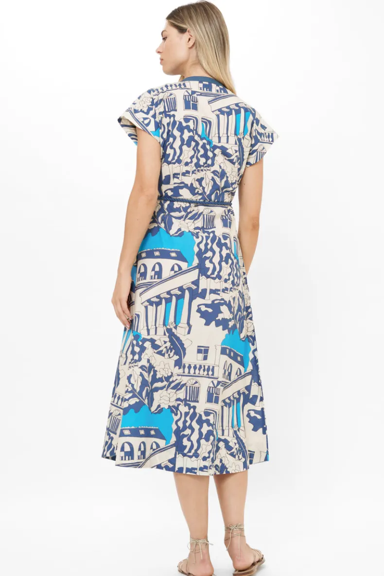 Cap Sleeve Shirt Dress Midi- Roma Blue