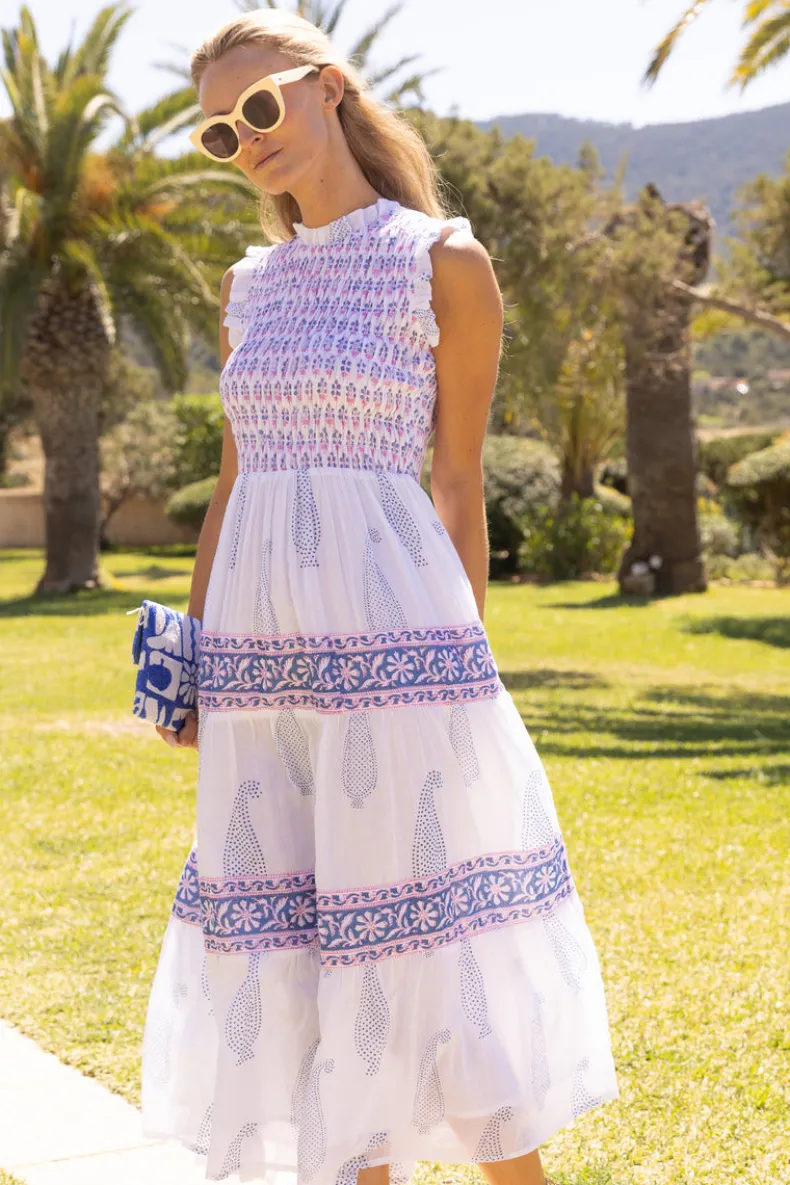 Sleeveless Smocked Maxi- Aptos Blue