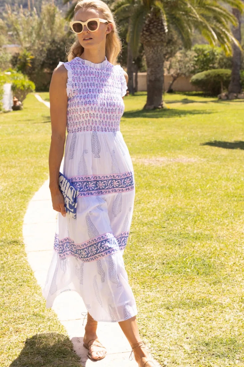 Sleeveless Smocked Maxi- Aptos Blue