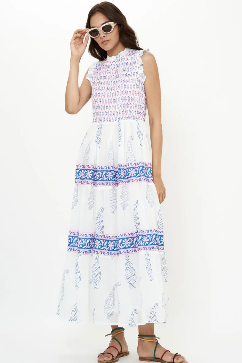 Sleeveless Smocked Maxi- Aptos Blue