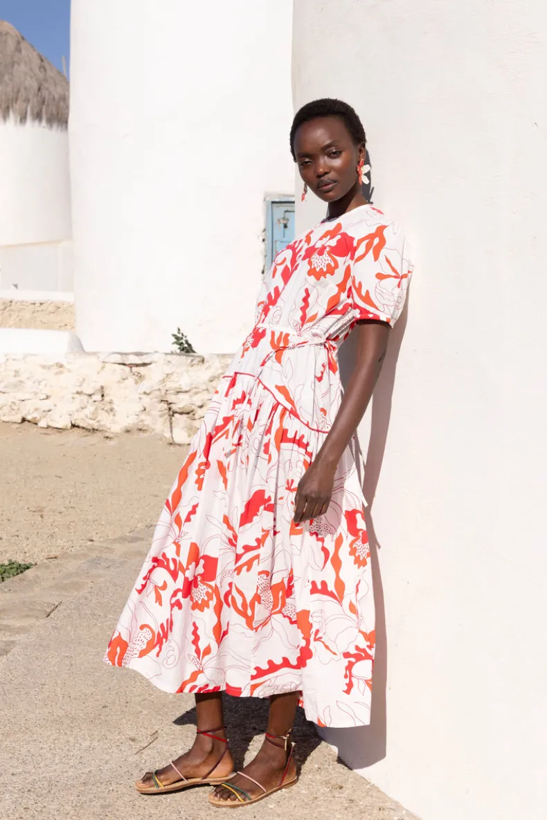 Piped Puff Sleeve Maxi- Orchid Red