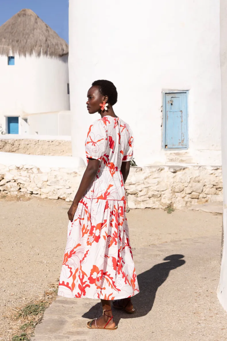 Piped Puff Sleeve Maxi- Orchid Red