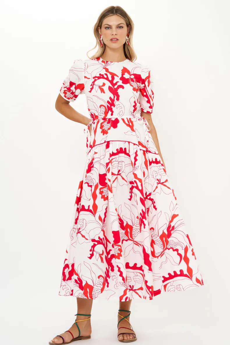 Piped Puff Sleeve Maxi- Orchid Red