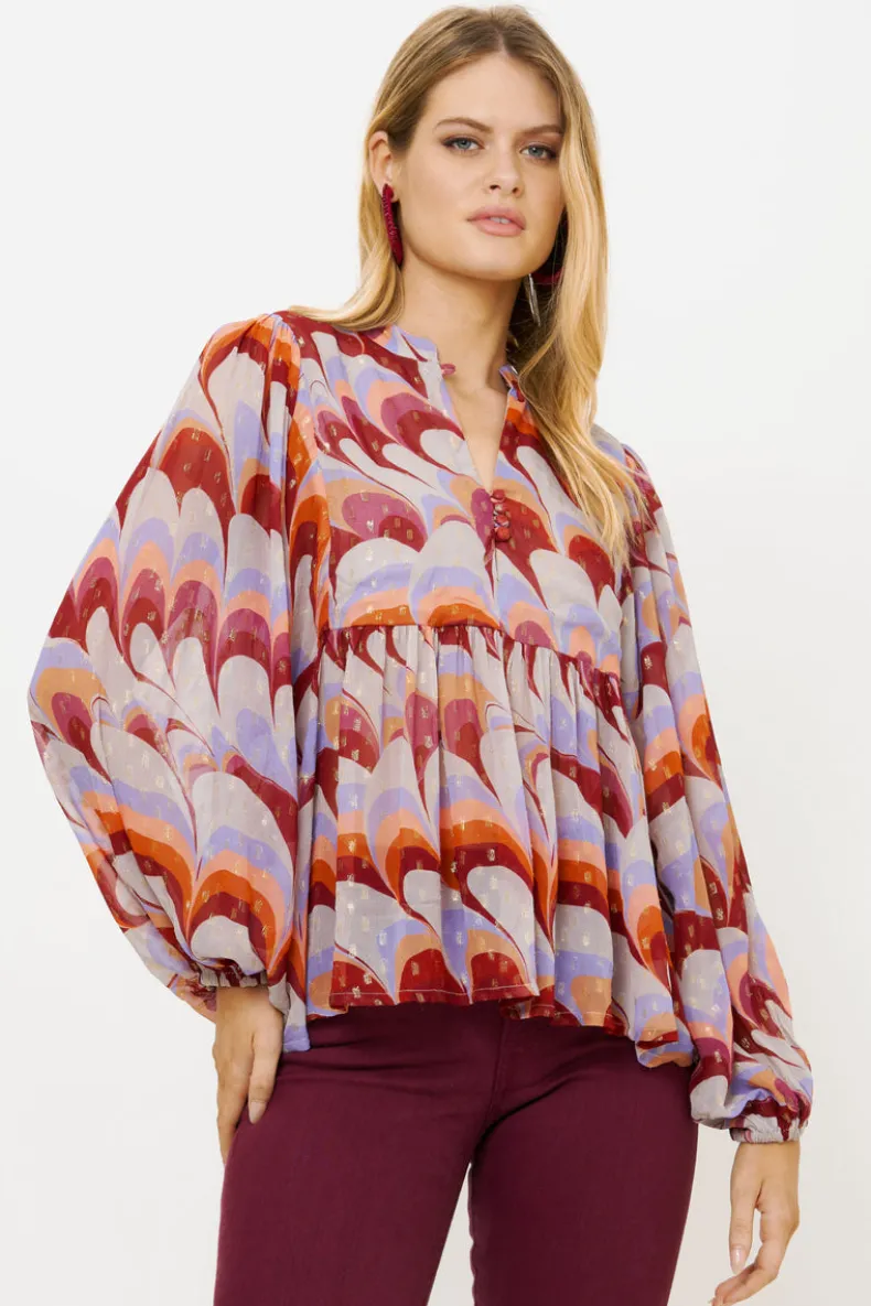 Mandarin Balloon Top- Venice Cognac