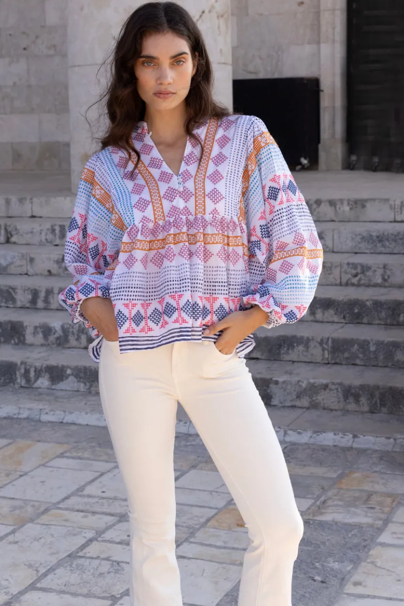 Mandarin Balloon Top- Casablanca Multi