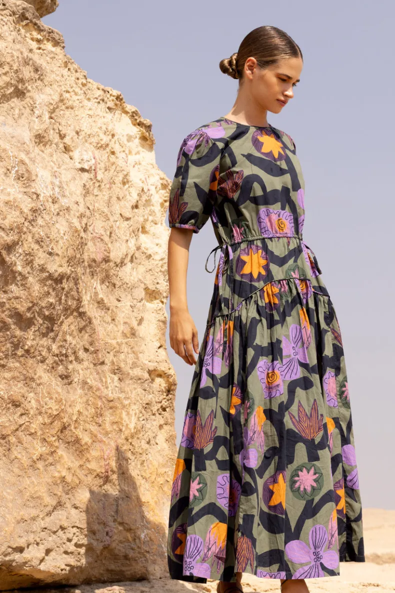 Piped Puff Sleeve Maxi- Bergen Olive