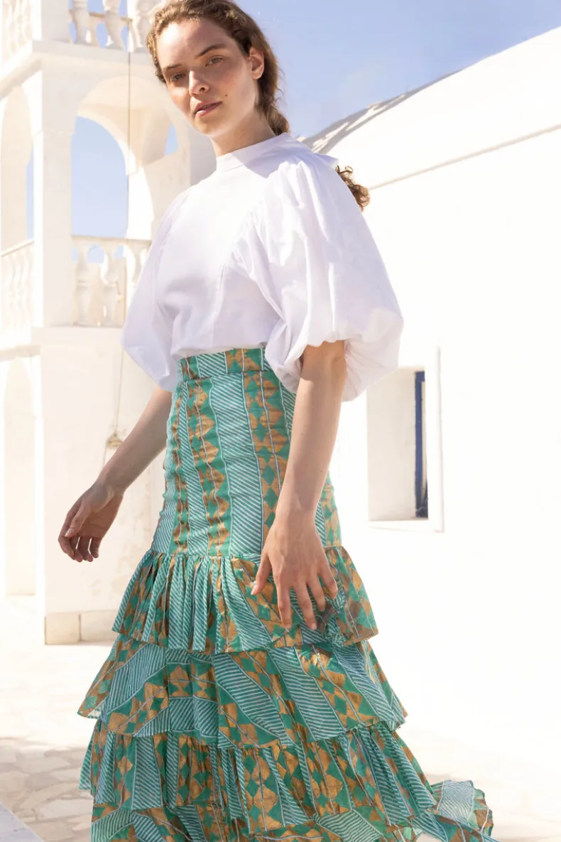 Ruffle Maxi Skirt- Ascot Teal