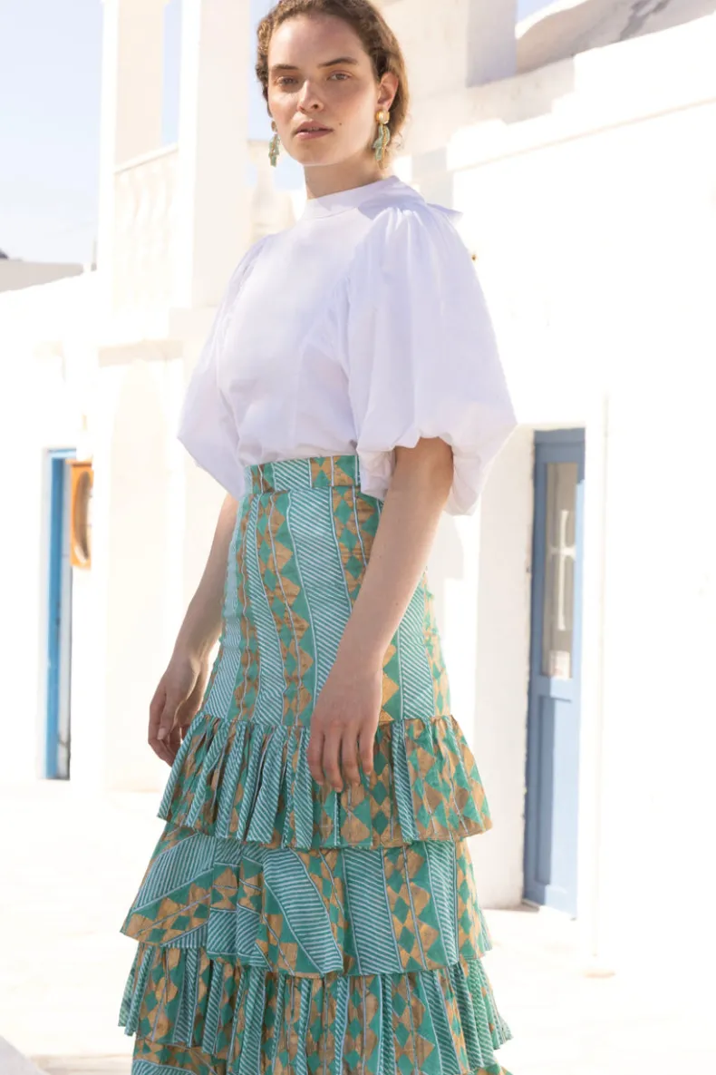 Ruffle Maxi Skirt- Ascot Teal