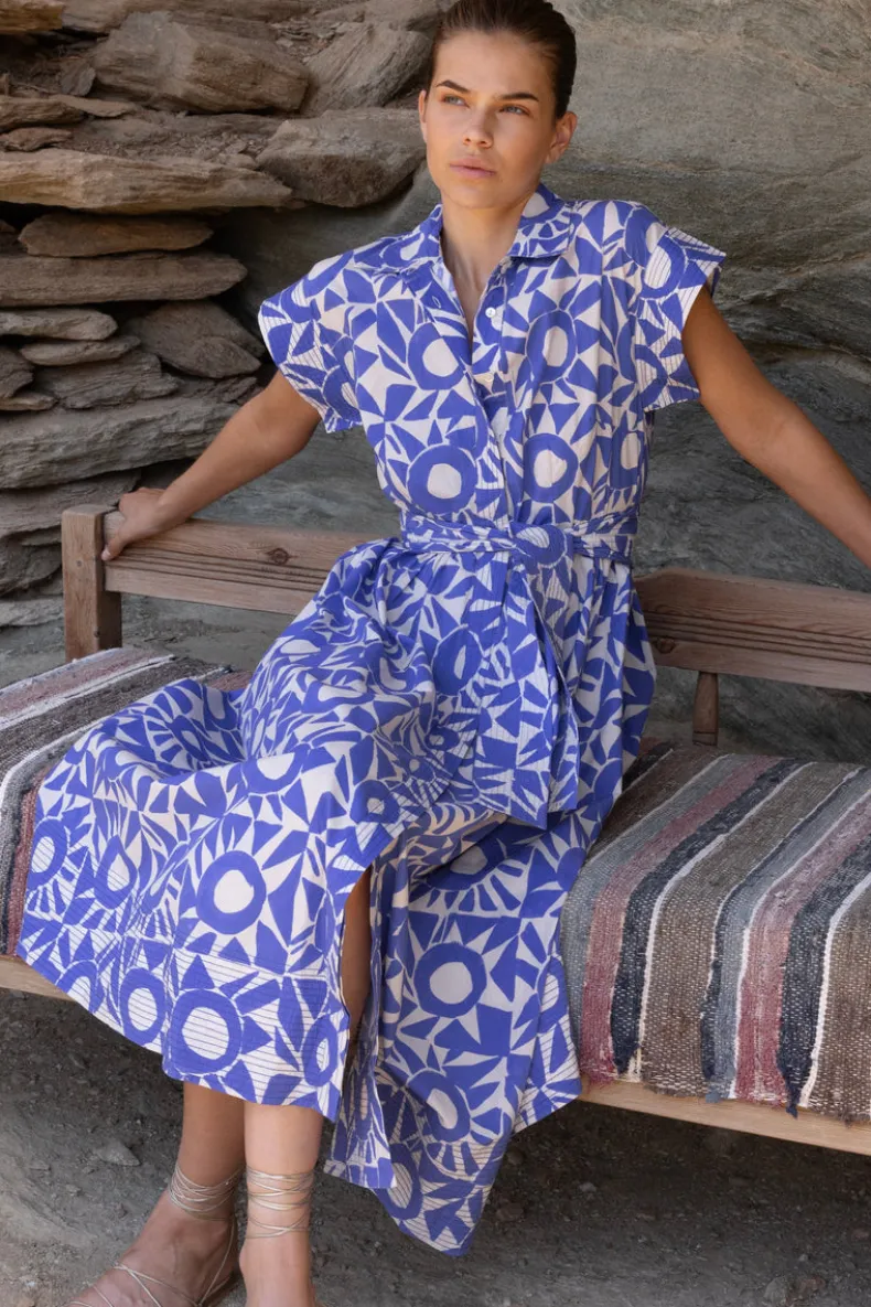 Belted Shirt Dress- Eclipse Blue