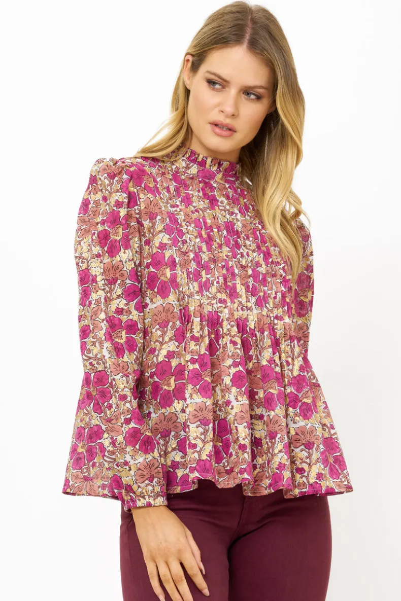 Long Sleeve Pintuck Blouse- Matera Pink