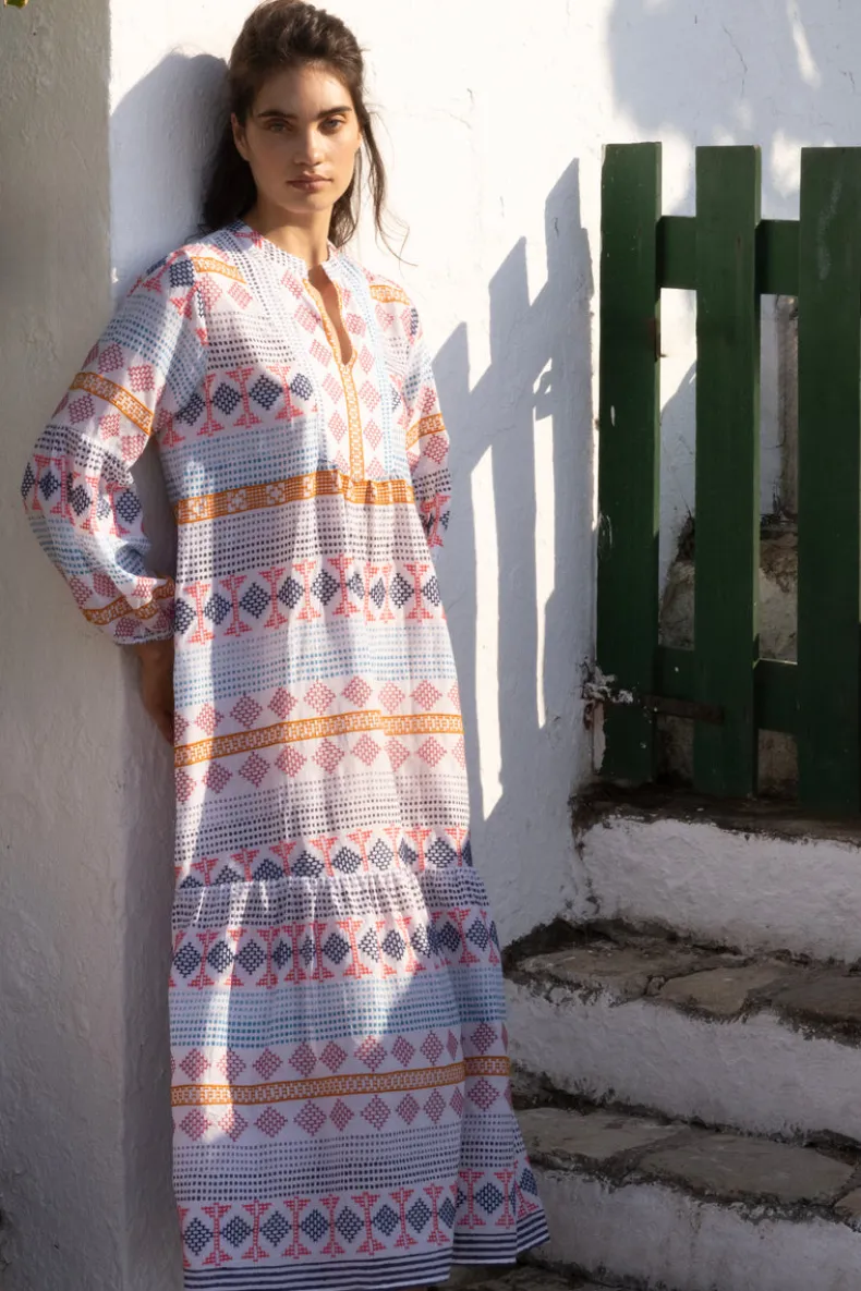 Long Sleeve Yoke Maxi- Casablanca Multi