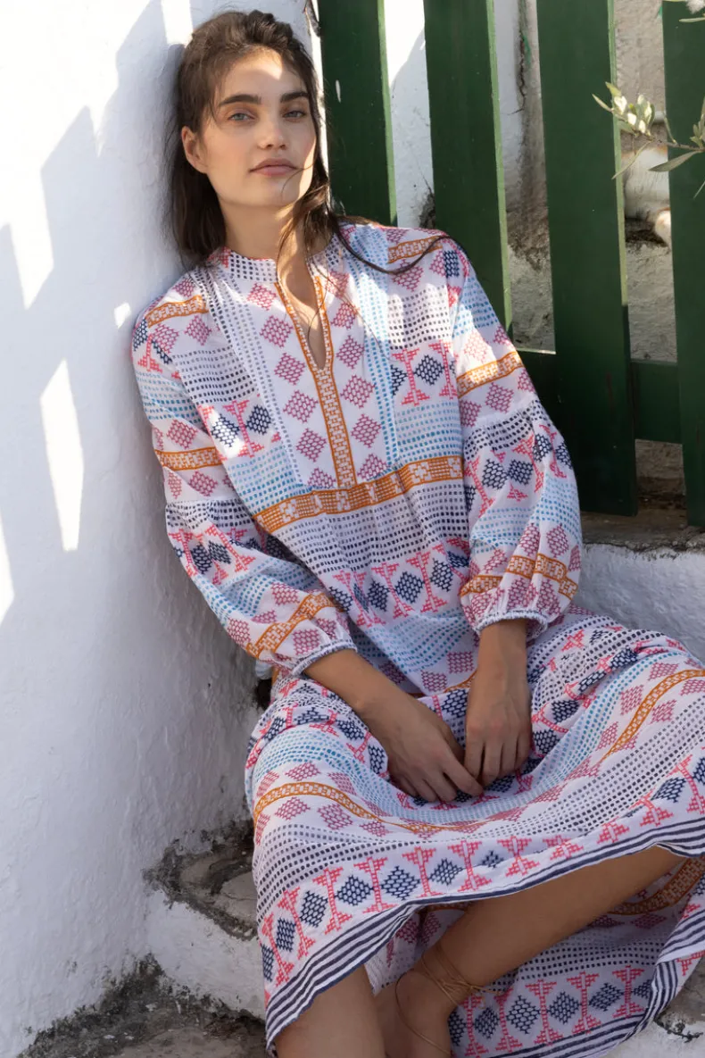 Long Sleeve Yoke Maxi- Casablanca Multi