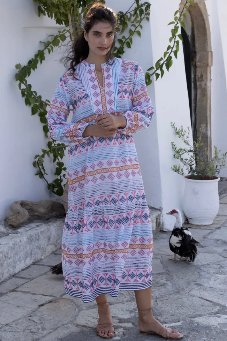Long Sleeve Yoke Maxi- Casablanca Multi