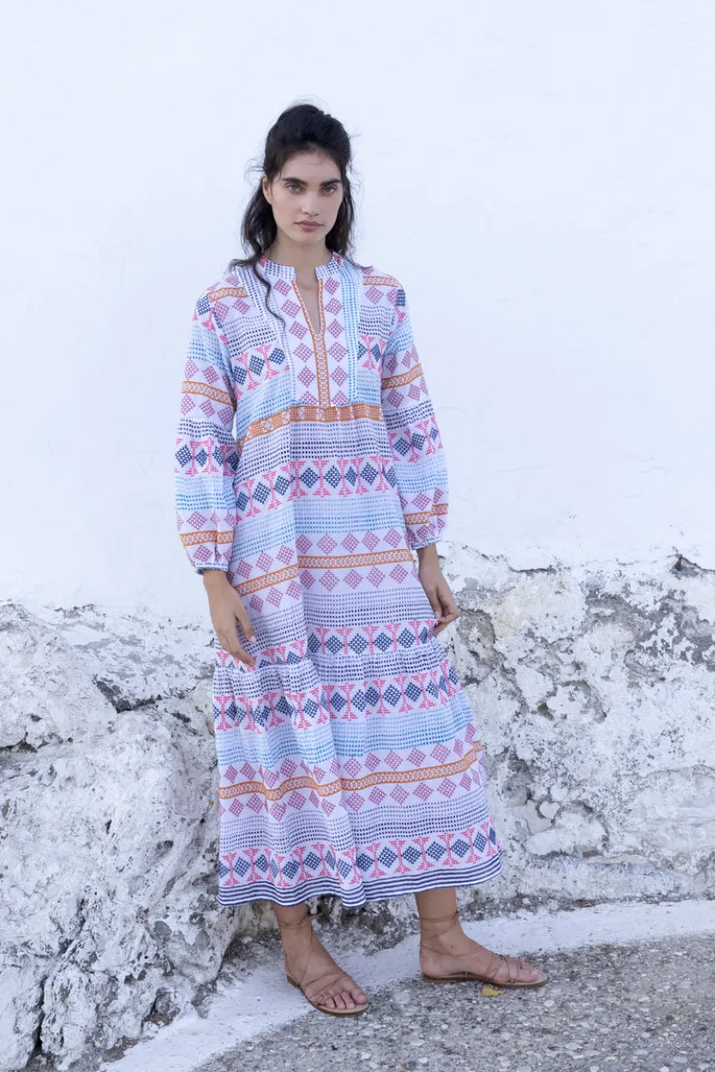 Long Sleeve Yoke Maxi- Casablanca Multi
