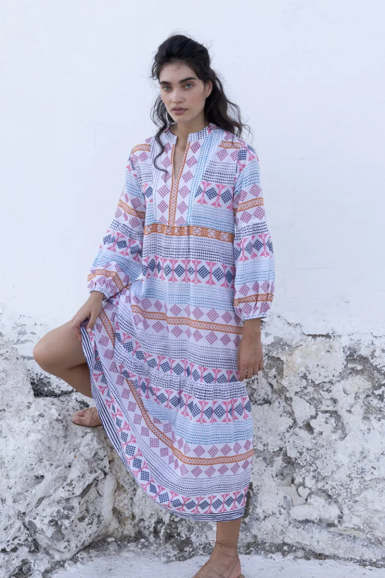 Long Sleeve Yoke Maxi- Casablanca Multi