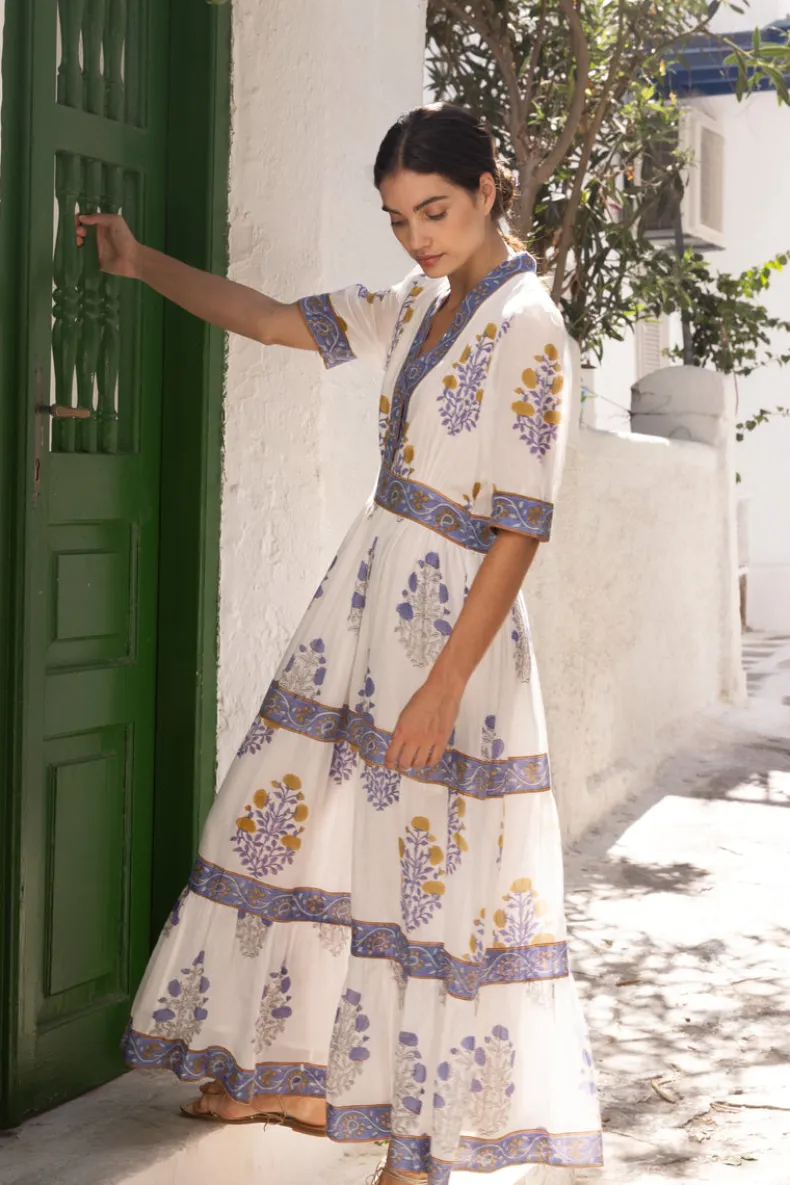 V-Neck Cuffed Maxi- Napa Blue