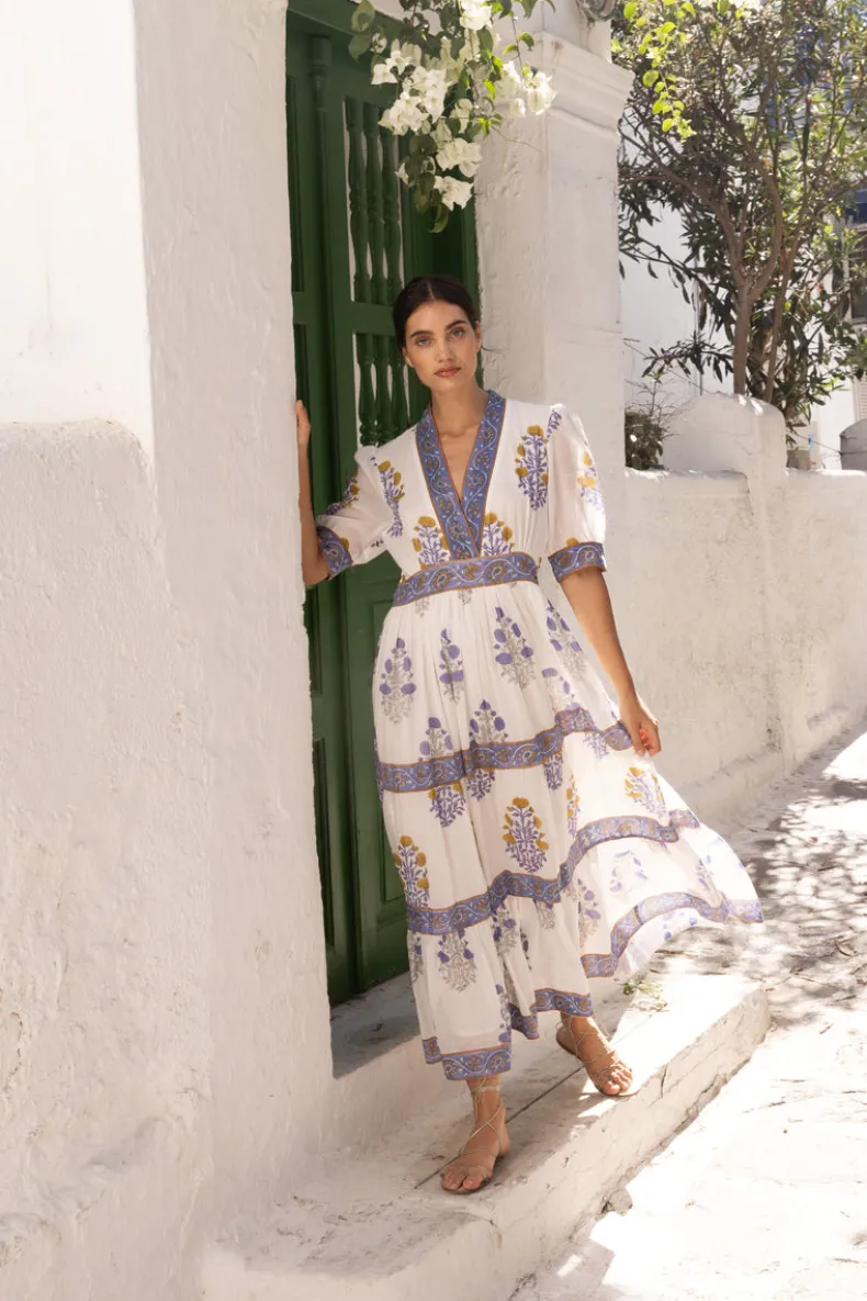 V-Neck Cuffed Maxi- Napa Blue