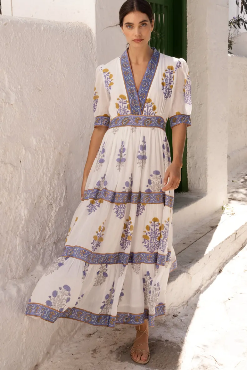 V-Neck Cuffed Maxi- Napa Blue