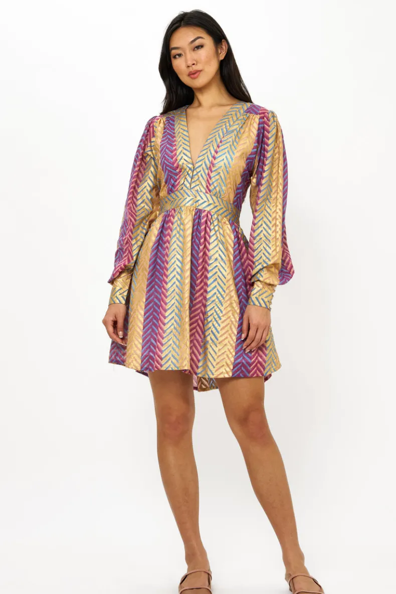 V-Neck Mini Dress- Torino Blue