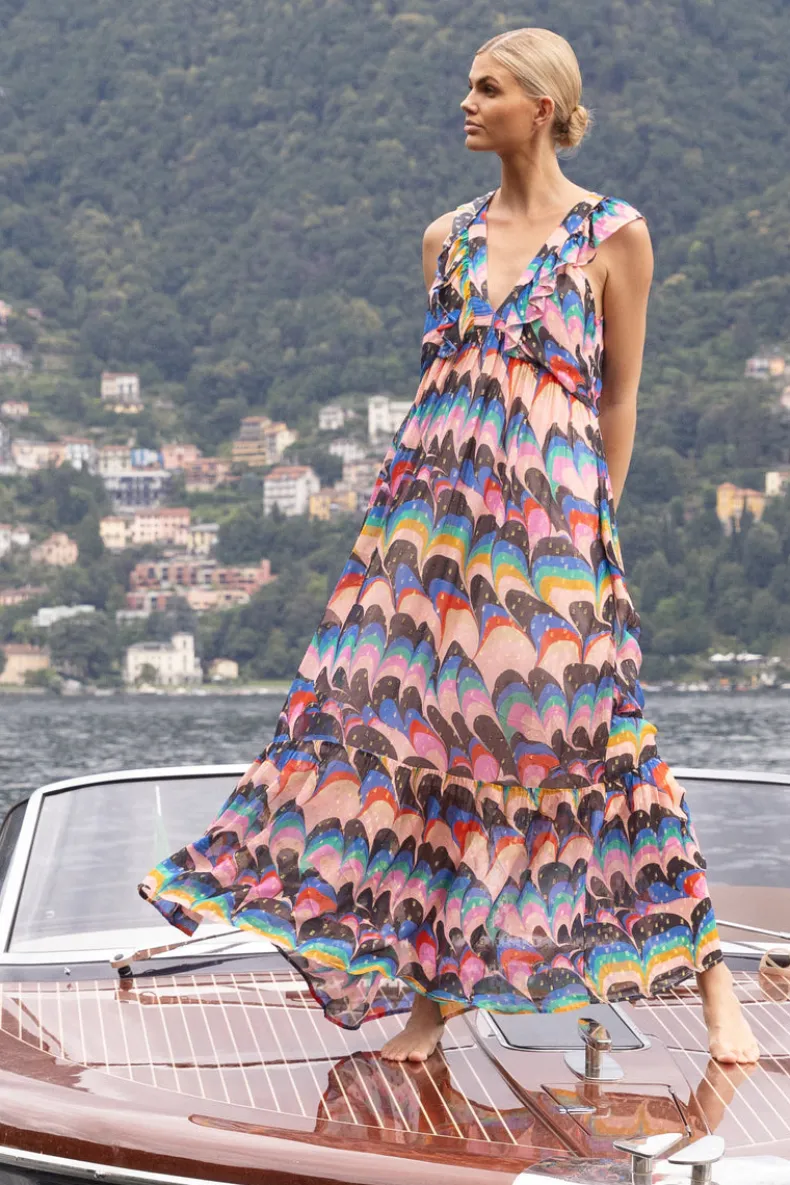 Ruffle V-Neck Maxi- Venice Blue