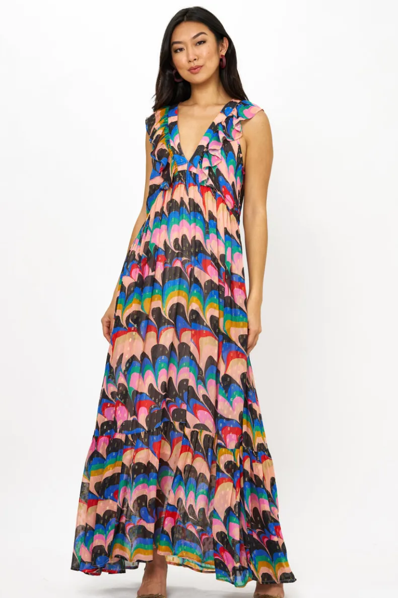 Ruffle V-Neck Maxi- Venice Blue