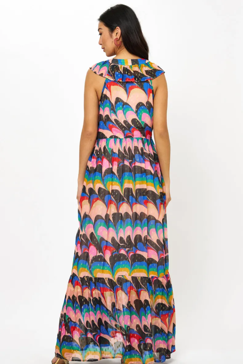 Ruffle V-Neck Maxi- Venice Blue