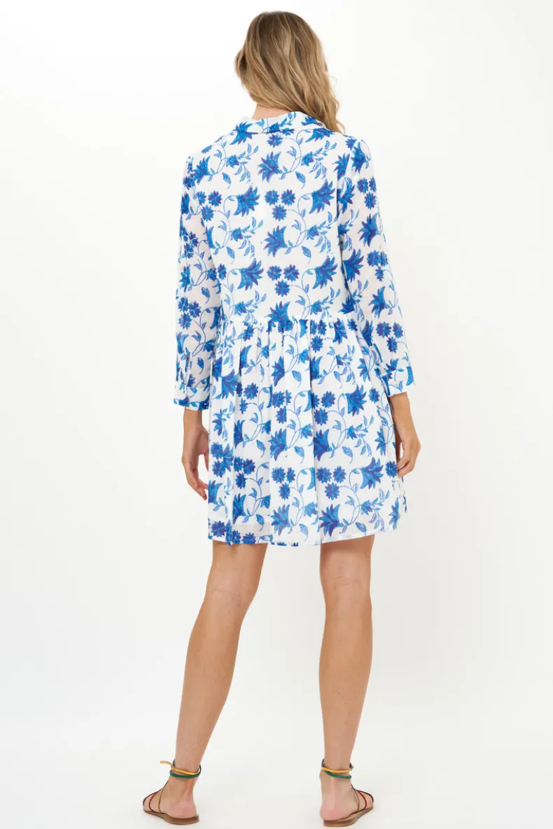 Long Sleeve Shirt Dress Mini- Marion Blue