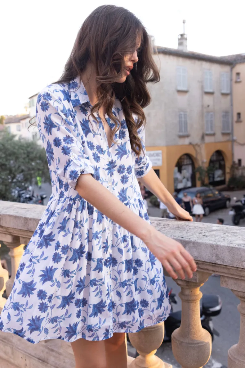 Long Sleeve Shirt Dress Mini- Marion Blue