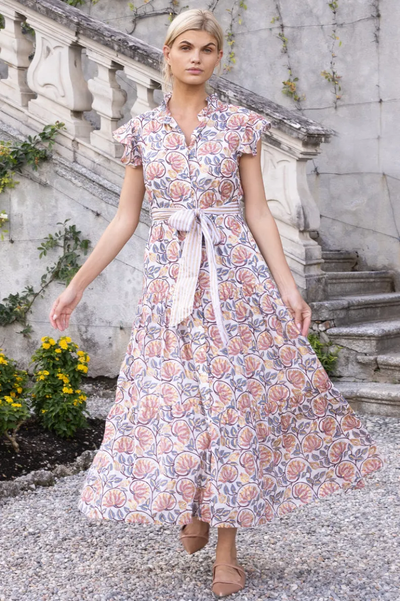 Ruffle Collar Button Maxi- Montenegro Coral