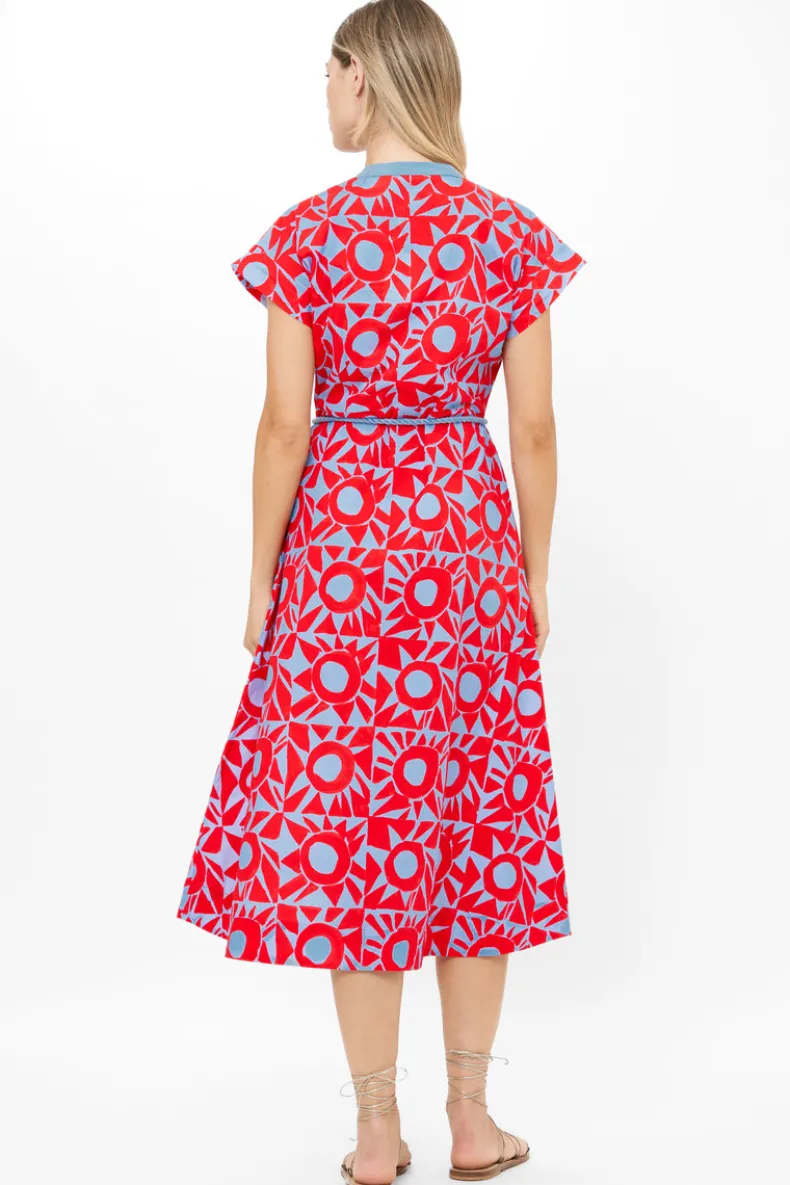 Cap Sleeve Shirt Dress Midi- Eclipse Red