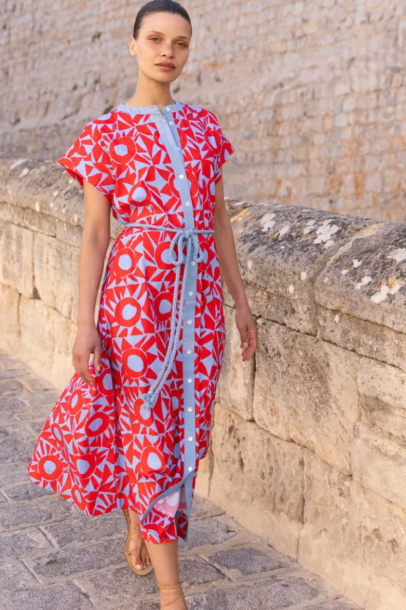 Cap Sleeve Shirt Dress Midi- Eclipse Red