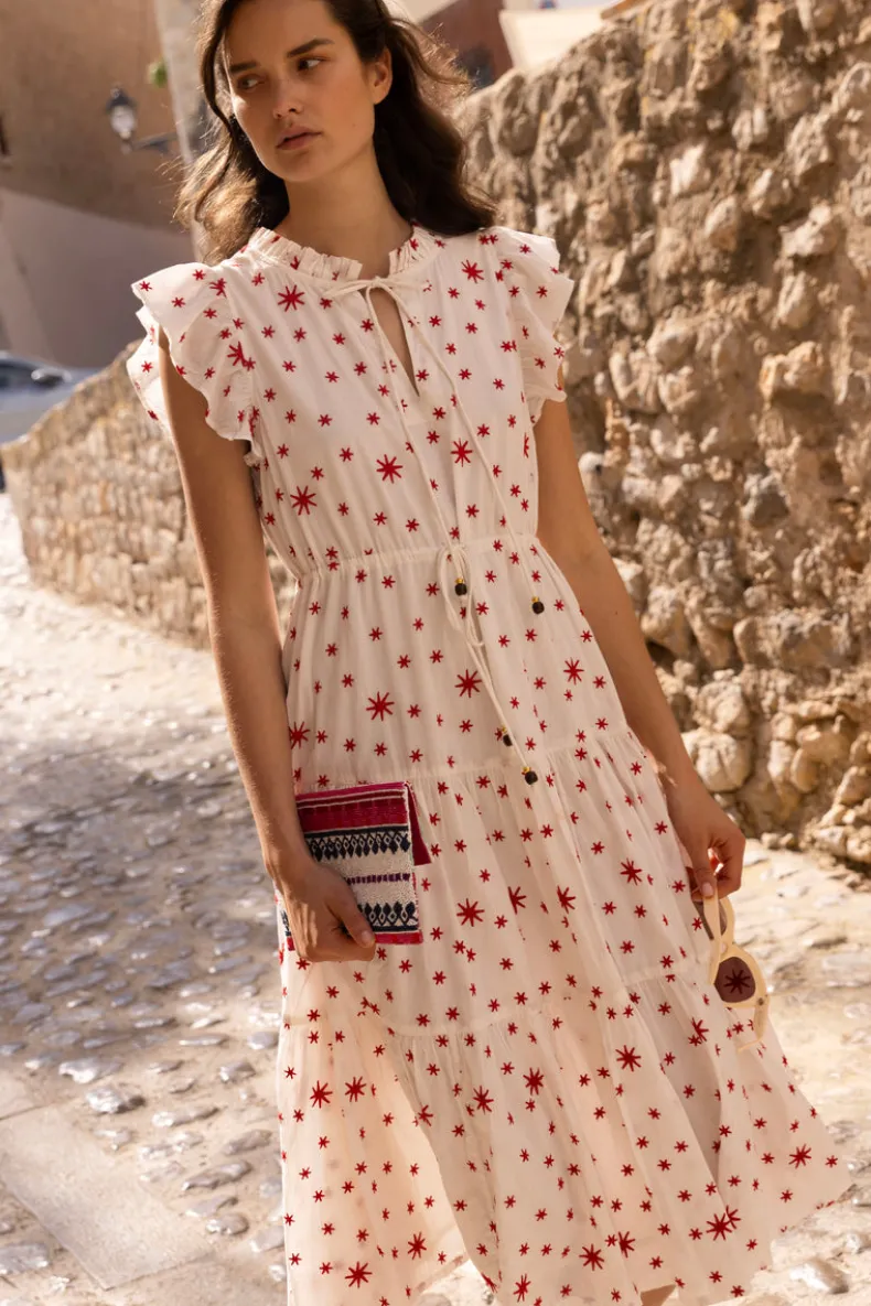 Cinched Flirty Midi- Ellsworth Red