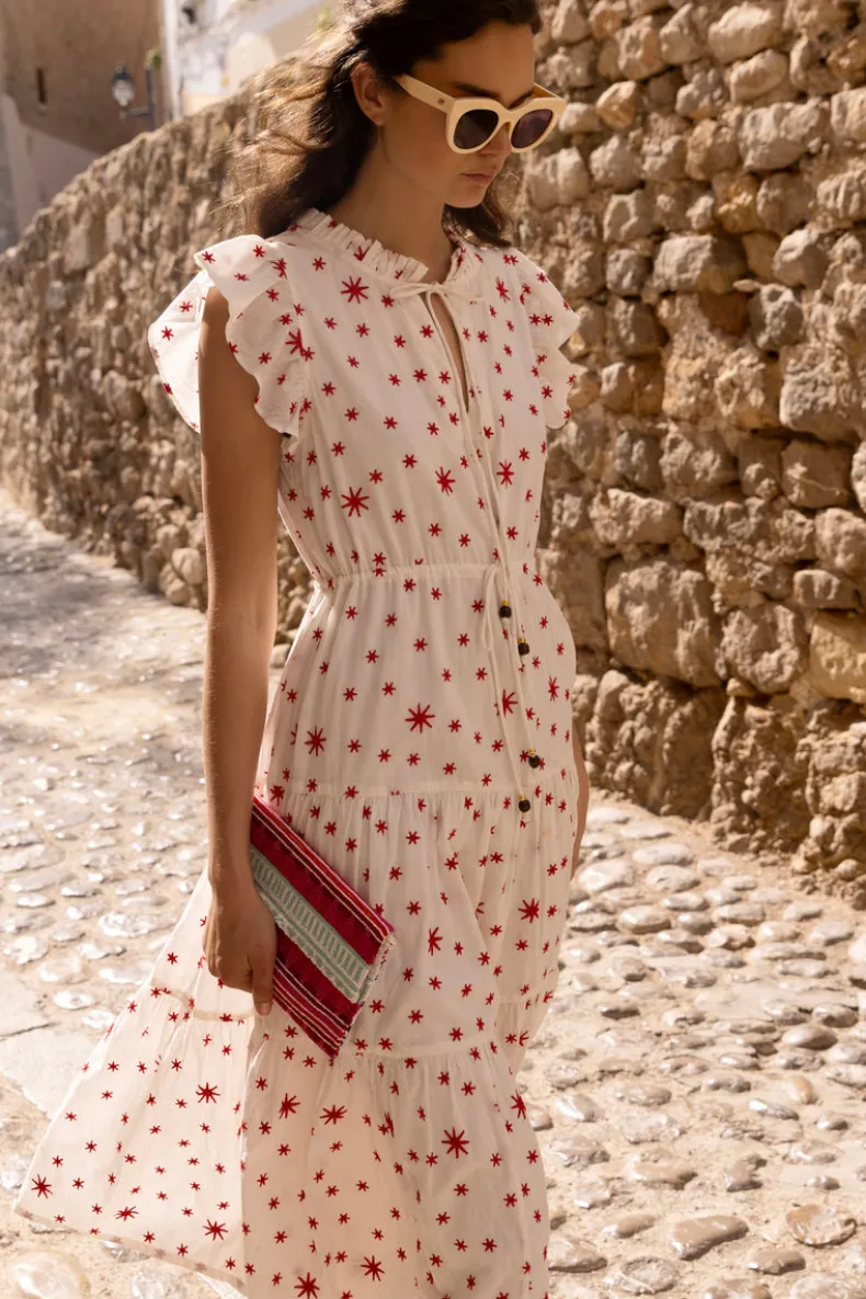 Cinched Flirty Midi- Ellsworth Red