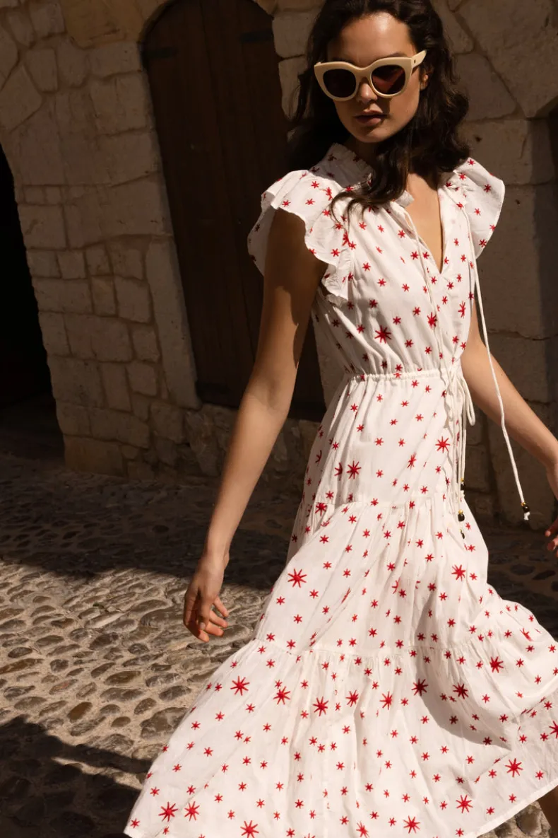 Cinched Flirty Midi- Ellsworth Red