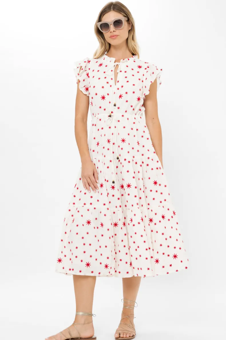 Cinched Flirty Midi- Ellsworth Red