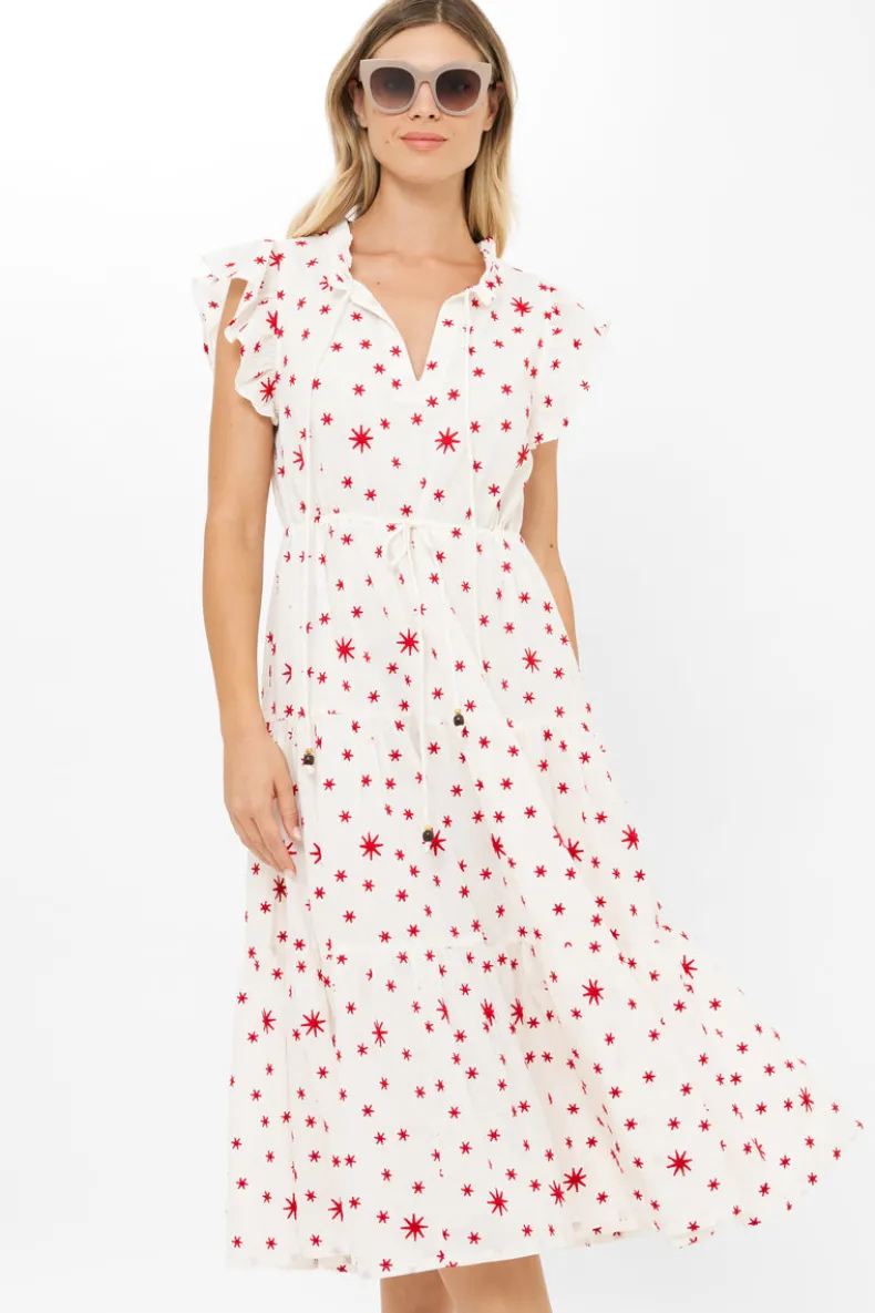 Cinched Flirty Midi- Ellsworth Red