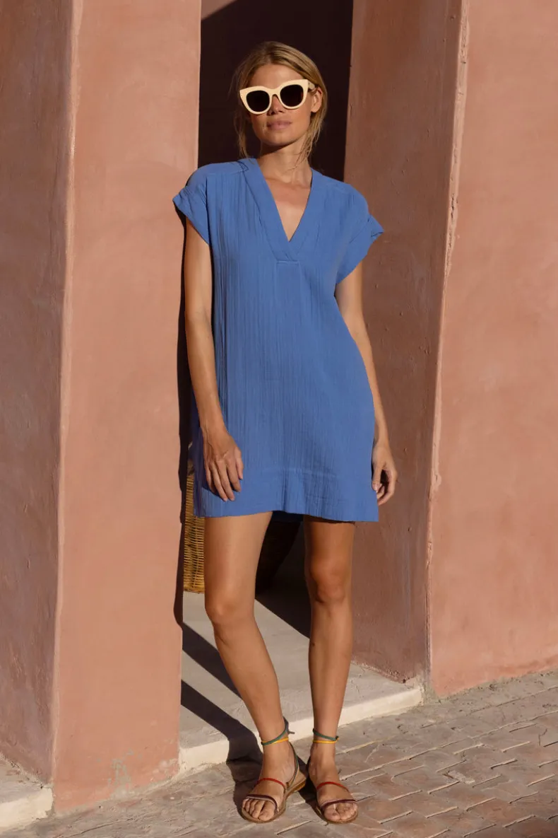 V-Neck Roll Sleeve Mini- Bermuda Blue