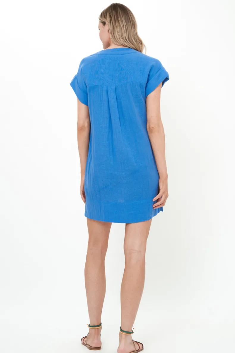 V-Neck Roll Sleeve Mini- Bermuda Blue