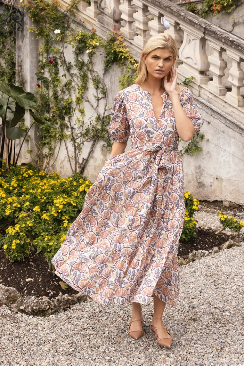 Puff Sleeve Maxi- Montenegro Coral