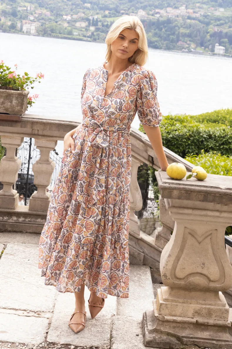 Puff Sleeve Maxi- Montenegro Coral