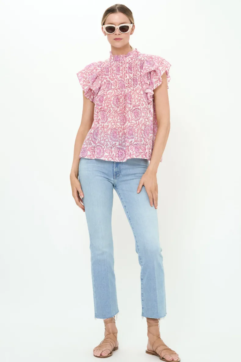 Pintuck Ruffle Top- Malta Pink