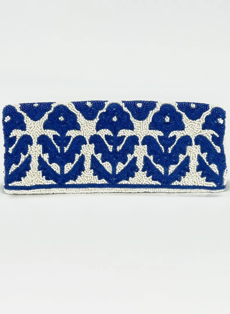 Beaded Clutch- Marigold White Navy