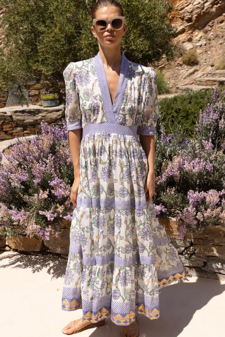 V-Neck Cuffed Maxi- Presidio Blue